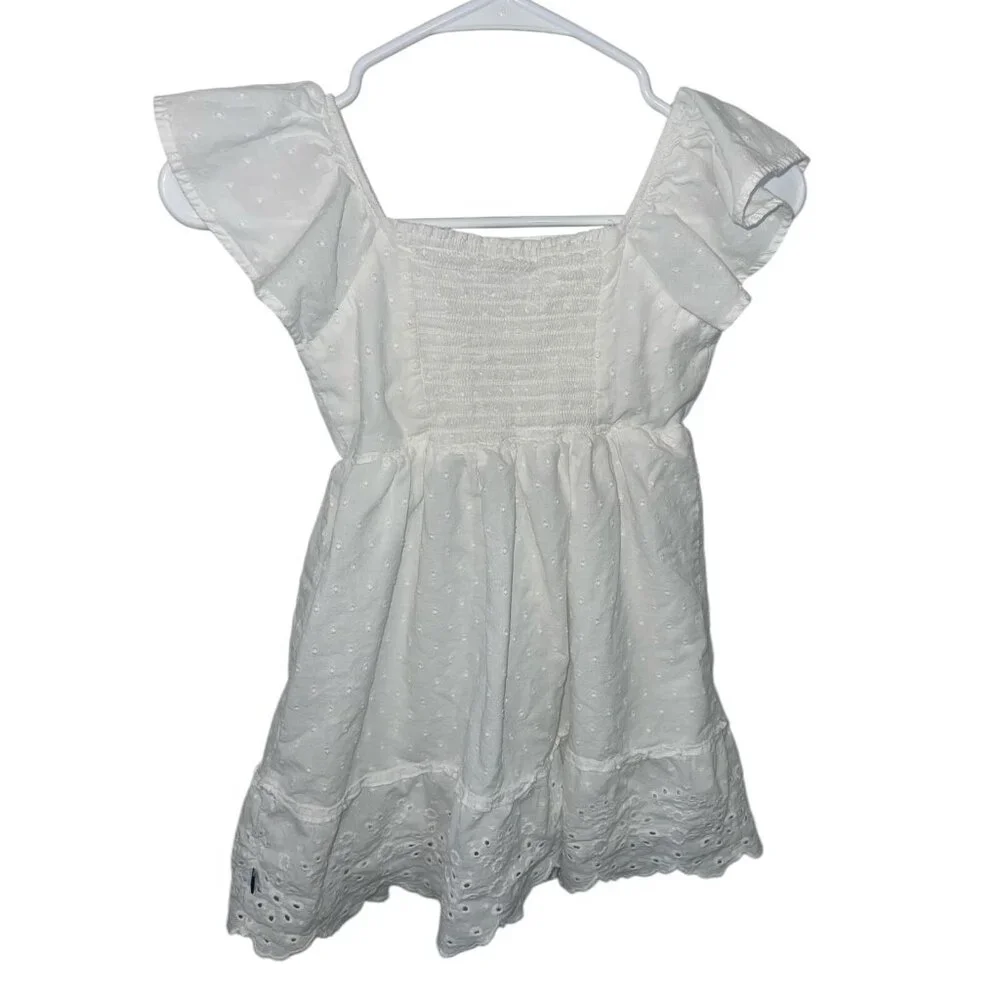 GAP KIDS Girls Size Small 6-6X White Eyelet Smocked Back Cotton Dress FLAWED
